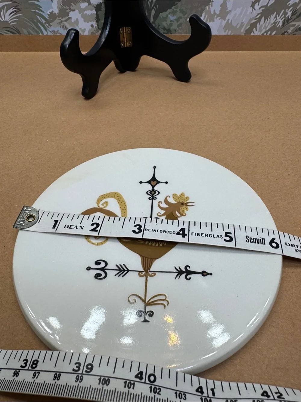 Vintage Knowles Ceramic Weather Vane Rooster Marked Plate in Gold and White